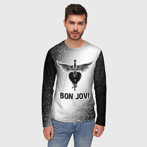 Мужской лонгслив Bon Jovi glitch на светлом фоне / 3D-принт – фото 3