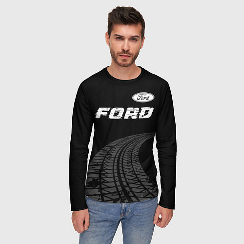 Мужской лонгслив Ford speed на темном фоне со следами шин: символ с / 3D-принт – фото 3