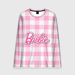 Лонгслив мужской Барби лого розовая клетка, цвет: 3D-принт