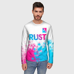 Лонгслив мужской Rust neon gradient style: символ сверху, цвет: 3D-принт — фото 2