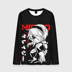 Лонгслив мужской Nier automata - черный и красный, цвет: 3D-принт