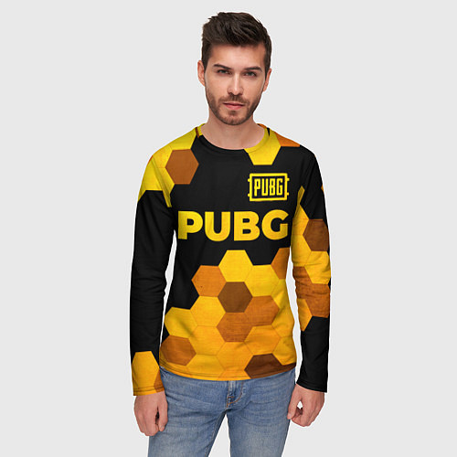 Мужской лонгслив PUBG - gold gradient: символ сверху / 3D-принт – фото 3