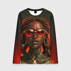 Лонгслив мужской Девушка афро с косичками в модных очках, цвет: 3D-принт