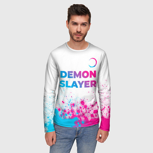 Мужской лонгслив Demon Slayer neon gradient style: символ сверху / 3D-принт – фото 3