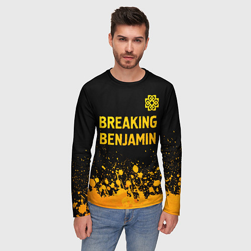 Мужской лонгслив Breaking Benjamin - gold gradient: символ сверху / 3D-принт – фото 3