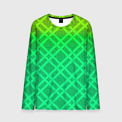 Лонгслив мужской Желто-зеленый градиентный фон с геометрическим узо, цвет: 3D-принт