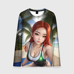 Лонгслив мужской Девушка с рыжими волосами на пляже, цвет: 3D-принт