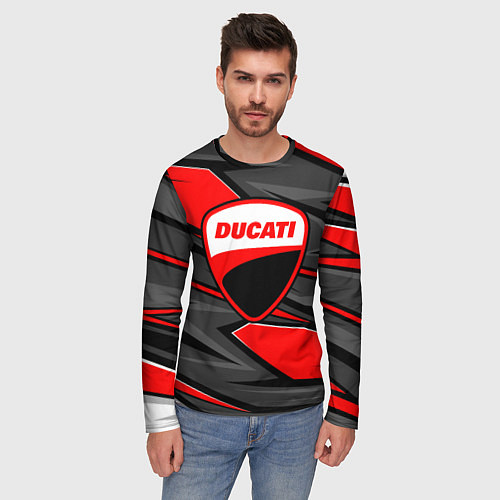 Мужской лонгслив Ducati - red stripes / 3D-принт – фото 3