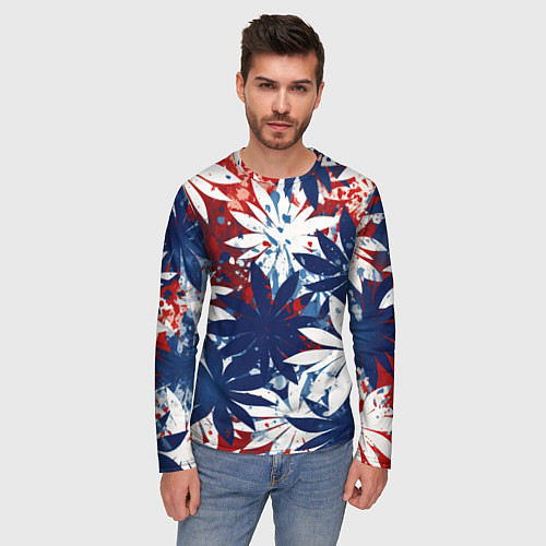 Мужской лонгслив Цветы в цветах флага РФ / 3D-принт – фото 3