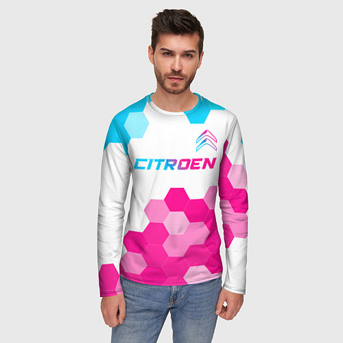 Мужской лонгслив Citroen neon gradient style: символ сверху / 3D-принт – фото 3