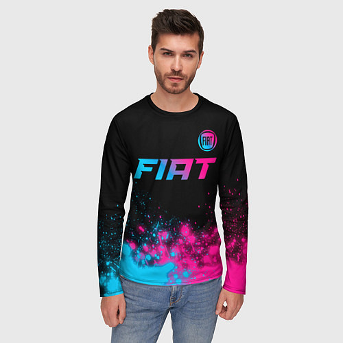 Мужской лонгслив Fiat - neon gradient: символ сверху / 3D-принт – фото 3