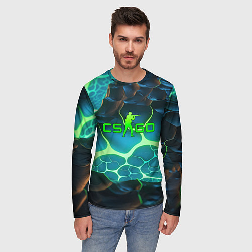 Мужской лонгслив CSGO разлом неоновых плит / 3D-принт – фото 3