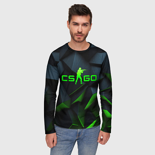 Мужской лонгслив CSGO green texture logo / 3D-принт – фото 3