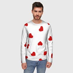 Лонгслив мужской Красные сердечки на белом, цвет: 3D-принт — фото 2