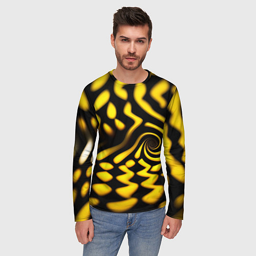 Мужской лонгслив Желтая футболка с воронкой / 3D-принт – фото 3