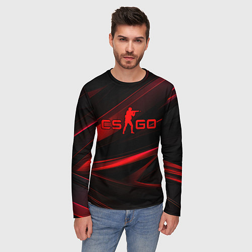 Мужской лонгслив CSGO red black logo / 3D-принт – фото 3