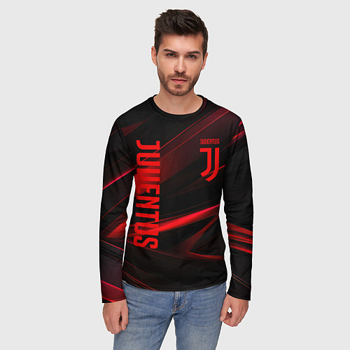 Мужской лонгслив Juventus black red logo / 3D-принт – фото 3