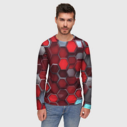 Лонгслив мужской Cyber hexagon red, цвет: 3D-принт — фото 2