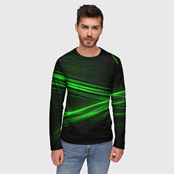 Лонгслив мужской Зеленые абстрактный линии, цвет: 3D-принт — фото 2