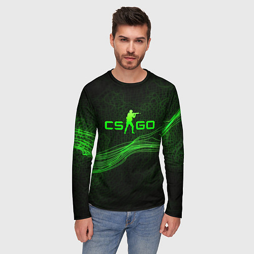 Мужской лонгслив CSGO green abstract / 3D-принт – фото 3