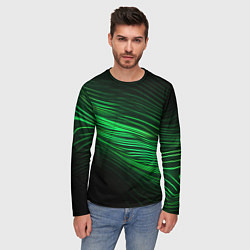 Лонгслив мужской Green neon lines, цвет: 3D-принт — фото 2