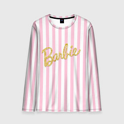 Лонгслив мужской Barbie - золотая надпись и бело-розовые полосы, цвет: 3D-принт