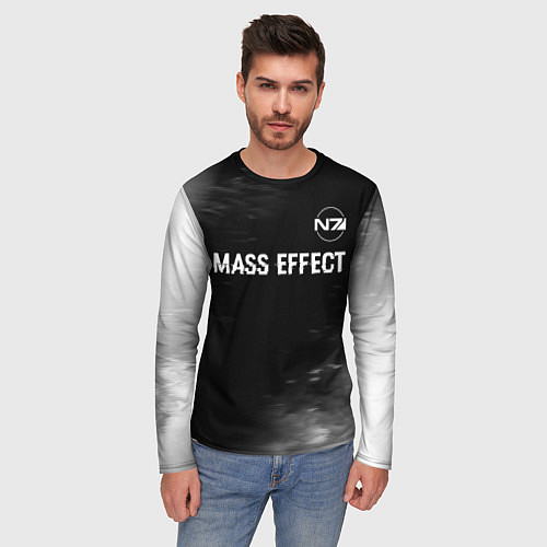 Мужской лонгслив Mass Effect glitch на темном фоне: символ сверху / 3D-принт – фото 3