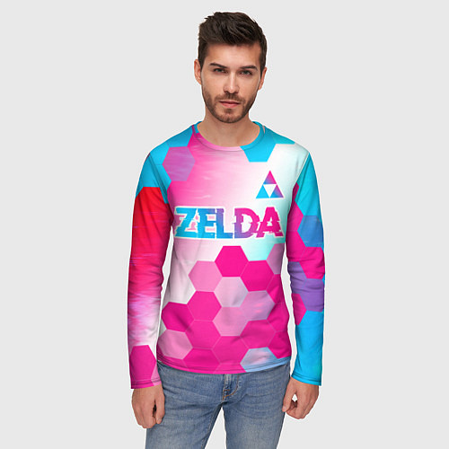 Мужской лонгслив Zelda neon gradient style: символ сверху / 3D-принт – фото 3