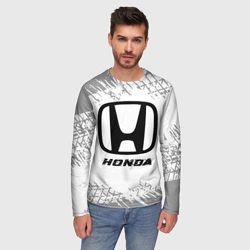 Мужской лонгслив Honda speed на светлом фоне со следами шин / 3D-принт – фото 3