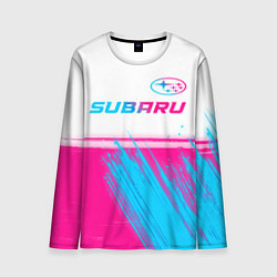 Лонгслив мужской Subaru neon gradient style: символ сверху, цвет: 3D-принт