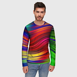 Лонгслив мужской Разноцветный абстрактный узор волны, цвет: 3D-принт — фото 2