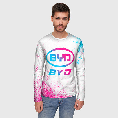 Мужской лонгслив BYD neon gradient style / 3D-принт – фото 3