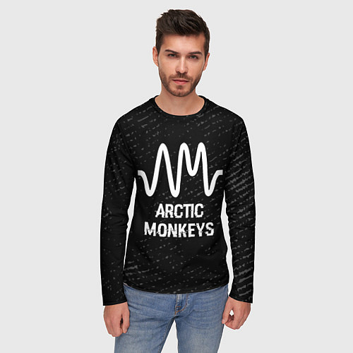 Мужской лонгслив Arctic Monkeys glitch на темном фоне / 3D-принт – фото 3