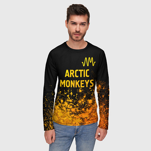 Мужской лонгслив Arctic Monkeys - gold gradient: символ сверху / 3D-принт – фото 3