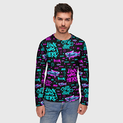 Мужской лонгслив Jinx Arcane pattern neon / 3D-принт – фото 3