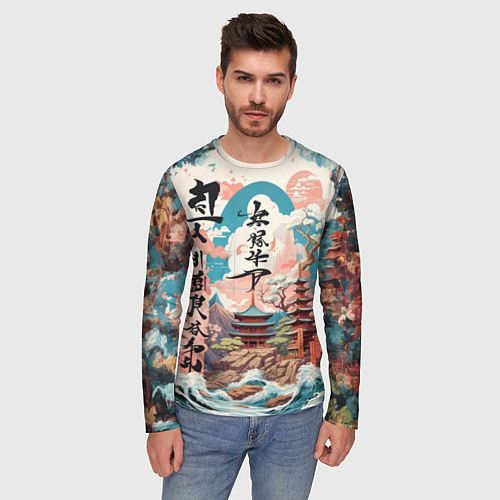 Мужской лонгслив Потёртая Японская иллюстрация / 3D-принт – фото 3