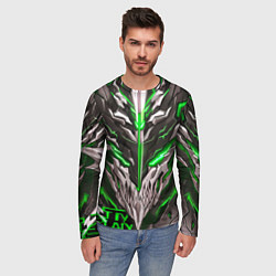 Лонгслив мужской Зелёный неоновый кибер демон, цвет: 3D-принт — фото 2