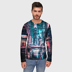 Лонгслив мужской Город будущего узор, цвет: 3D-принт — фото 2
