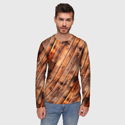 Мужской лонгслив Деревянная обшивка / 3D-принт – фото 3