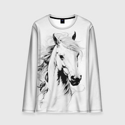 Лонгслив мужской Лошадь белая на ветру, цвет: 3D-принт