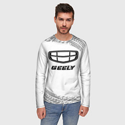Лонгслив мужской Geely speed на светлом фоне со следами шин, цвет: 3D-принт — фото 2