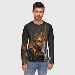 Лонгслив мужской Девушка и оранжевые линии, цвет: 3D-принт — фото 2