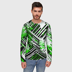 Лонгслив мужской Киберпанк линии белые и зелёные, цвет: 3D-принт — фото 2