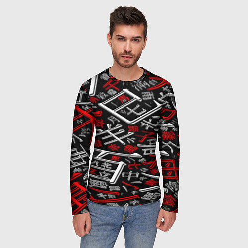 Мужской лонгслив Японские аниме иероглифы / 3D-принт – фото 3