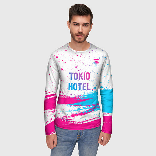 Мужской лонгслив Tokio Hotel neon gradient style посередине / 3D-принт – фото 3