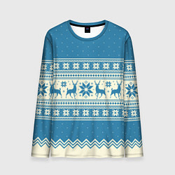 Лонгслив мужской Sweater with deer on a blue background, цвет: 3D-принт