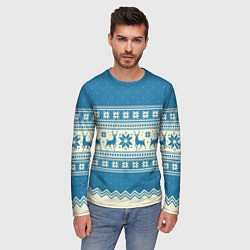 Лонгслив мужской Sweater with deer on a blue background, цвет: 3D-принт — фото 2