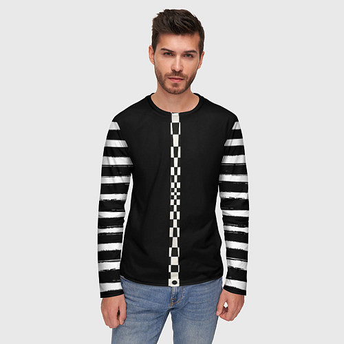 Мужской лонгслив Иллюзия заполненного пространства черный клетка и / 3D-принт – фото 3