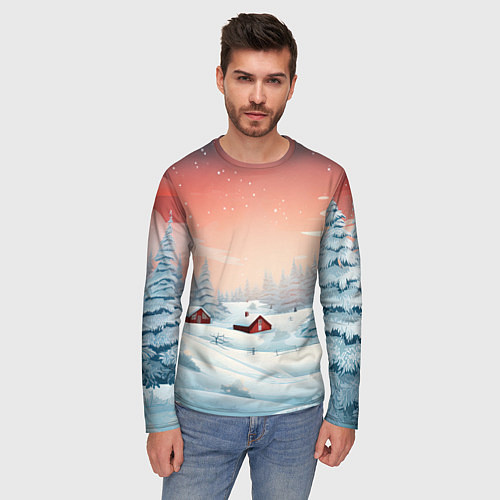 Мужской лонгслив Погружение в зимнюю атмосферу / 3D-принт – фото 3