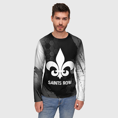 Мужской лонгслив Saints Row glitch на темном фоне / 3D-принт – фото 3